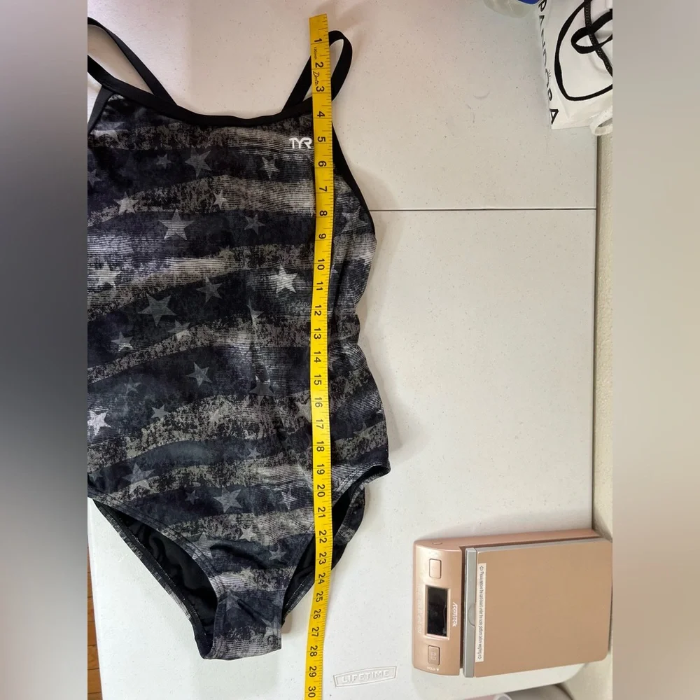 TYR American Dream Diamond Fit One Piece Swimsuit Size 38 open back Blue Gray - Picture 10 of 11